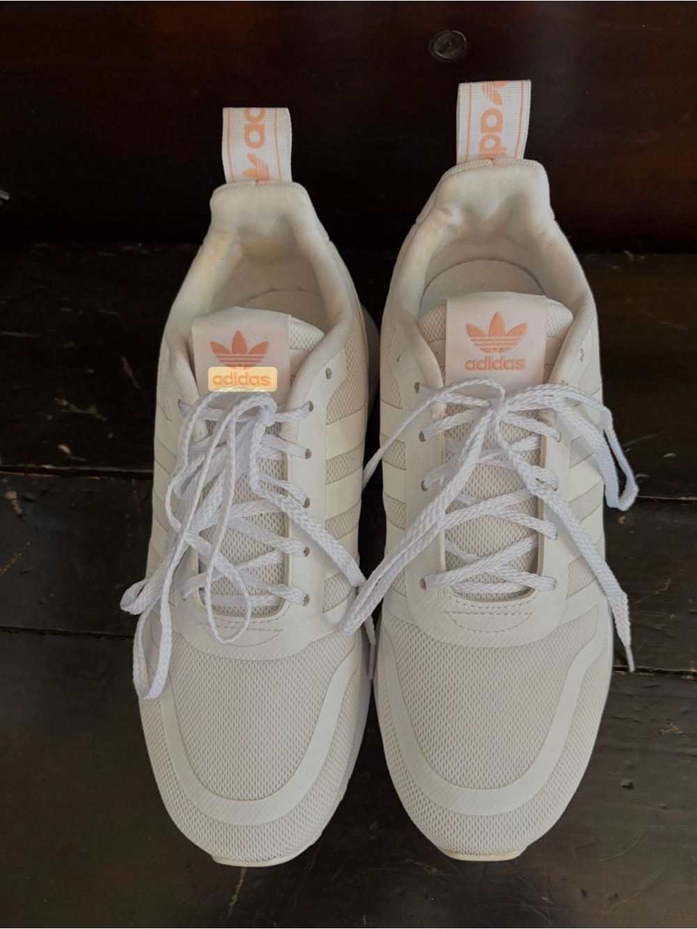 Adidas White and Pink Striped Sneakers